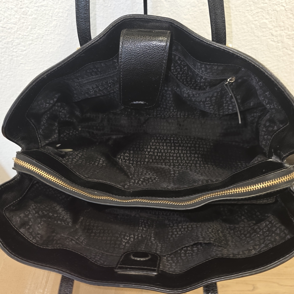 Kate Spade Black Leather Tote with Gold Accents - Picture 9 of 12
